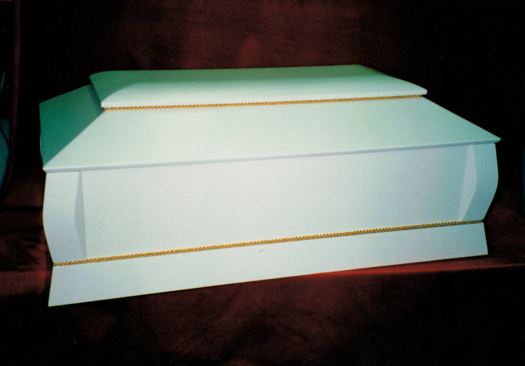 Sumerian pet casket with a themed finish